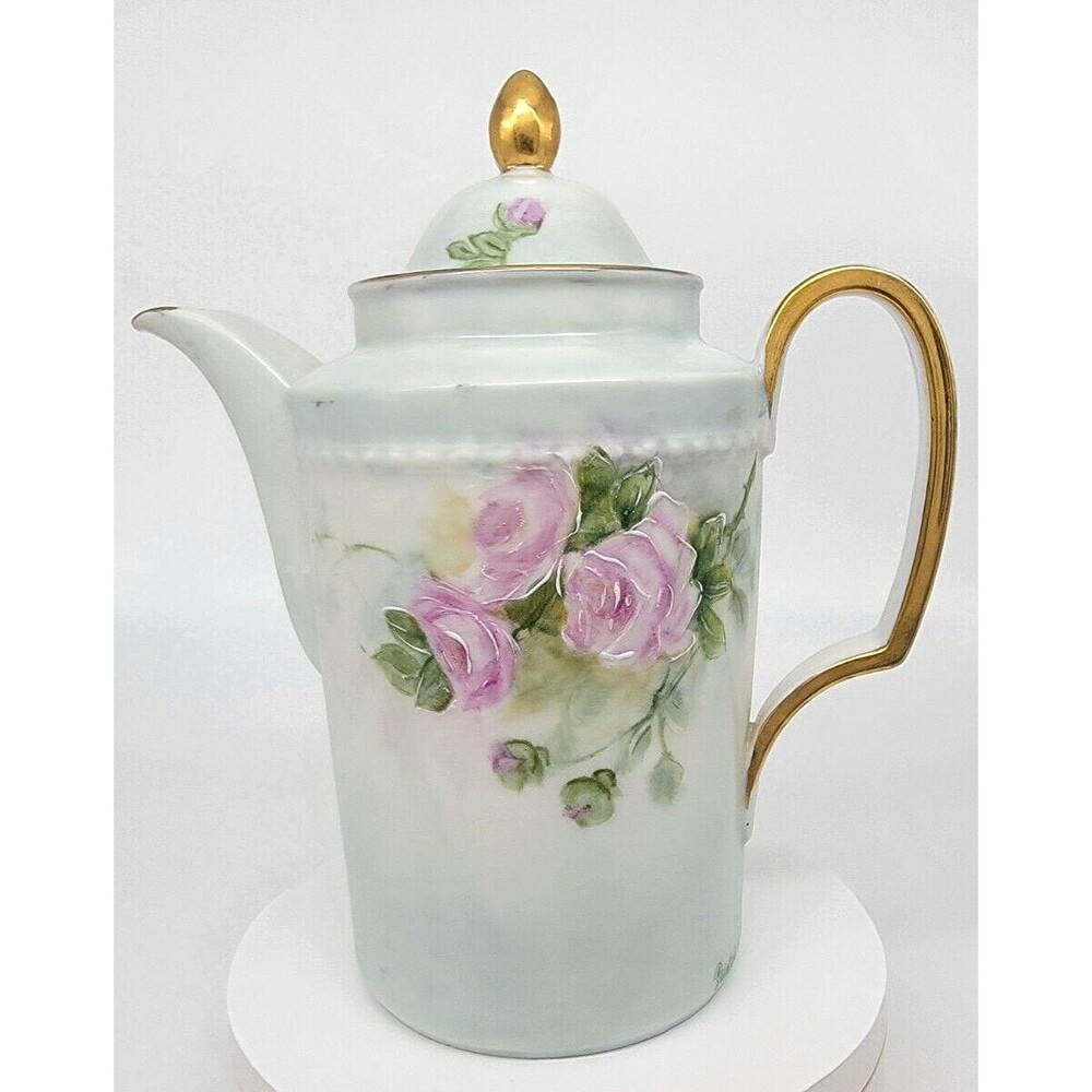 Furstenberg Porcelain Teapot Germany Floral Flower Design Gold Gilt Hand Painted